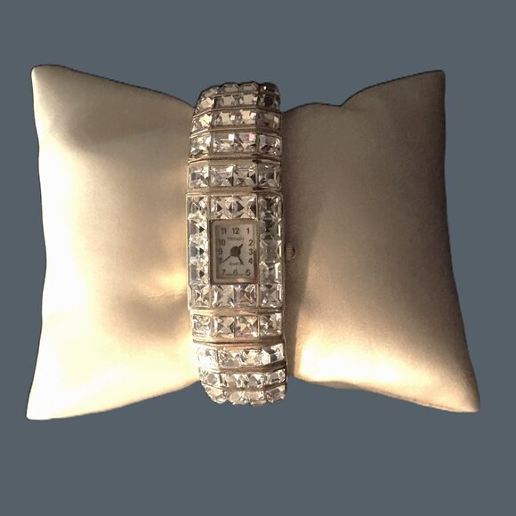 Versales Accessories - Versales Gold and Exquisite Cuff-Hinged Japanese Watch with Rhinestones EUC